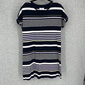 Lou and Grey Womens Oversized Knit Shirt Dress Size Small Navy Blue Striped NWOT